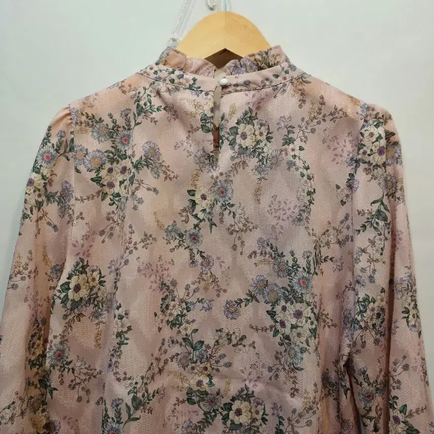 [SOLD OUT] 플라워 패턴 핑크 블라우스 프릴넥 리본 90사이즈 봄가을  62225