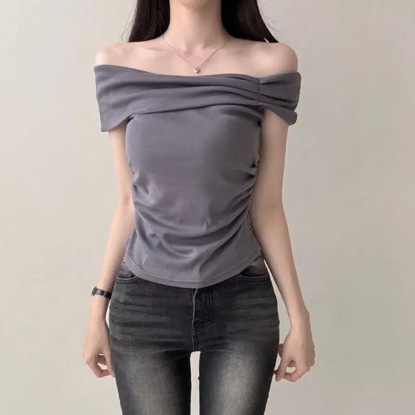 [BUNJANG] Shirring Off-Shoulder Tank Top / 셔링 나시 오프숄더
