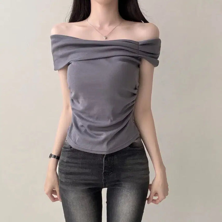 [BUNJANG] Shirring Off-Shoulder Tank Top / 셔링 나시 오프숄더