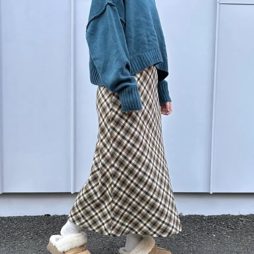 [BUNJANG] Vintage Checker Long Skirt / 일본빈티지 체커 롱스커트