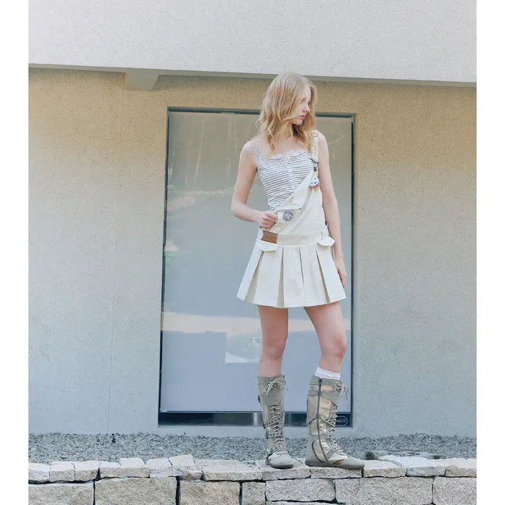 [BUNJANG] Deleteex Lace Trimmed Striped Sleeveless Top / Deleteex 레이스 장식 스트라이프 슬리브리스 탑