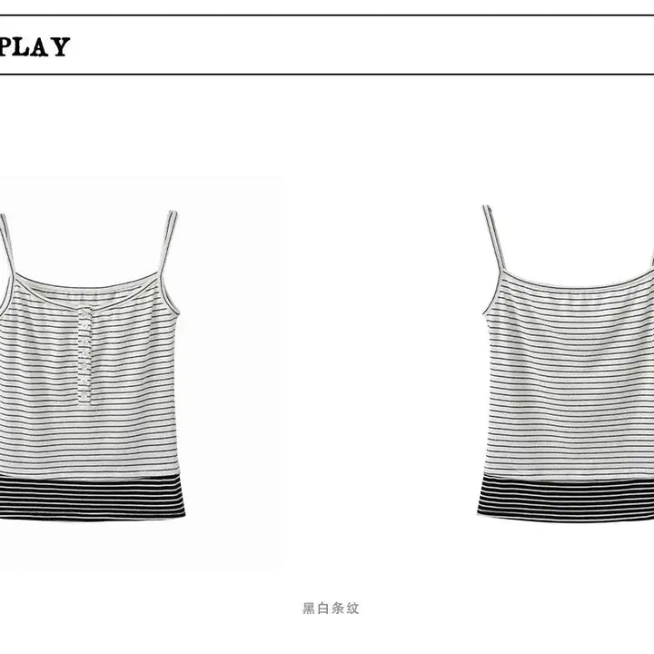 [BUNJANG] Deleteex Lace Trimmed Striped Sleeveless Top / Deleteex 레이스 장식 스트라이프 슬리브리스 탑