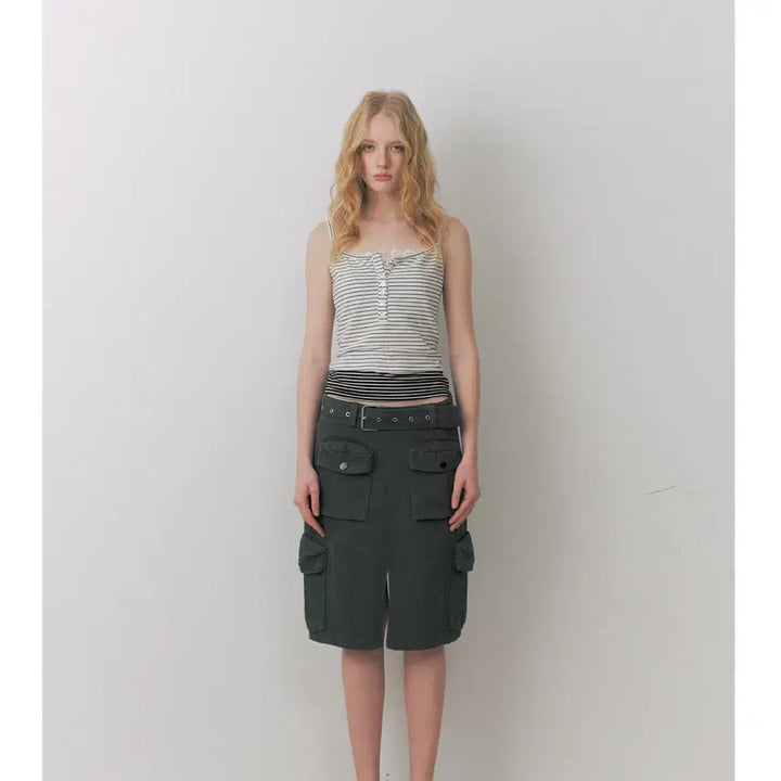 [BUNJANG] Deleteex Lace Trimmed Striped Sleeveless Top / Deleteex 레이스 장식 스트라이프 슬리브리스 탑