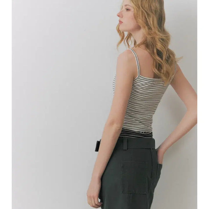 [BUNJANG] Deleteex Lace Trimmed Striped Sleeveless Top / Deleteex 레이스 장식 스트라이프 슬리브리스 탑