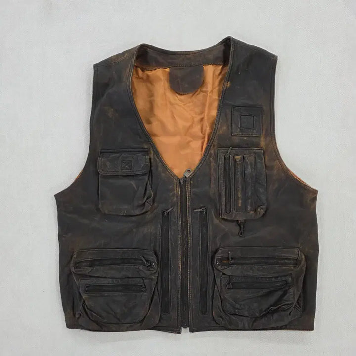 [BUNJANG] Vintage Multi-Pocket Leather Vest / 실측 빈티지 멀티포켓 가죽 조끼 베스트 0225J