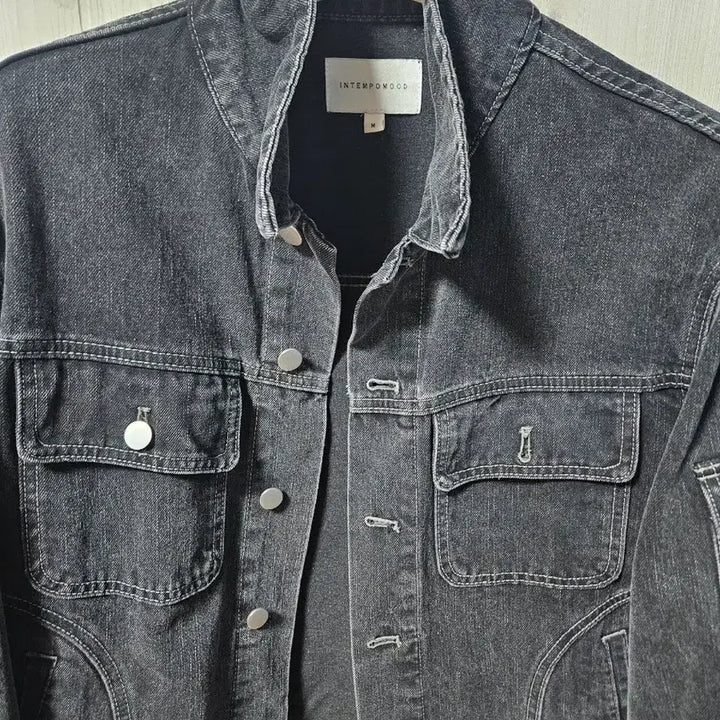 [BUNJANG] Intempo Mood Overshoulder Washed Denim Jacket Black / 인템포무드 오버 숄더 워싱 데님 자켓 블랙