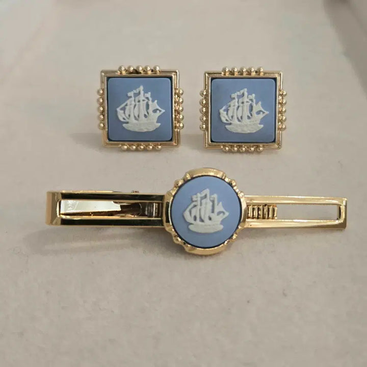 [BUNJANG] Wedgwood Jasper Cufflinks & Tie Pin Set / 웨지우드 제스퍼 커프스 버튼 & 타이 핀 세트