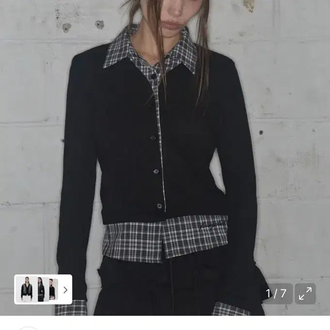 [BUNJANG] Fancy Club Layered Cardigan - Black / 팬시클럽 셔츠 레이어드 가디건 블랙