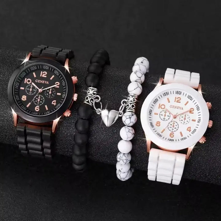 [BUNJANG] Geneva Watch and Bracelet Set / 제네바 시계 팔찌 세트 블랙/화이트 세트
