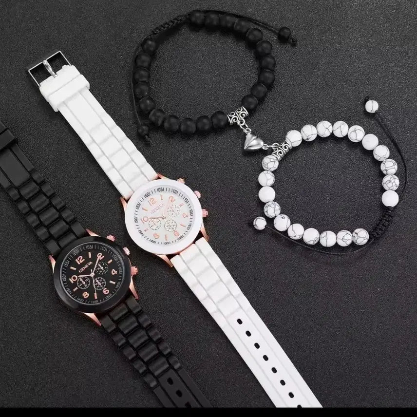 [BUNJANG] Geneva Watch and Bracelet Set / 제네바 시계 팔찌 세트 블랙/화이트 세트