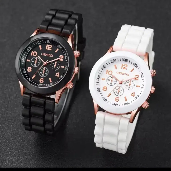 [BUNJANG] Geneva Watch and Bracelet Set / 제네바 시계 팔찌 세트 블랙/화이트 세트