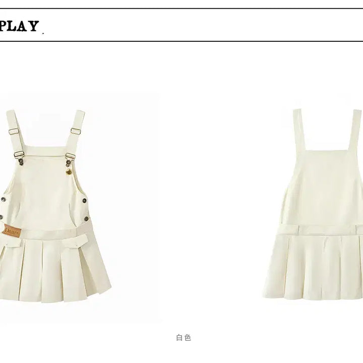 [BUNJANG] Deleteex Retro Beige Pleated Mini Overall Skirt / Deleteex 레트로 베이지 플리츠 미니 멜빵 치마