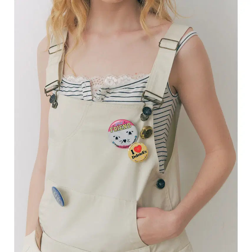 [BUNJANG] Deleteex Retro Beige Pleated Mini Overall Skirt / Deleteex 레트로 베이지 플리츠 미니 멜빵 치마
