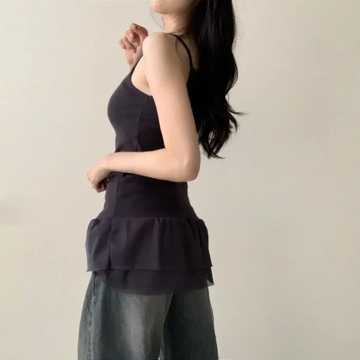 [BUNJANG] Mesh Lace Layered Camisole / 망사 레이스 이너 레이어드 나시