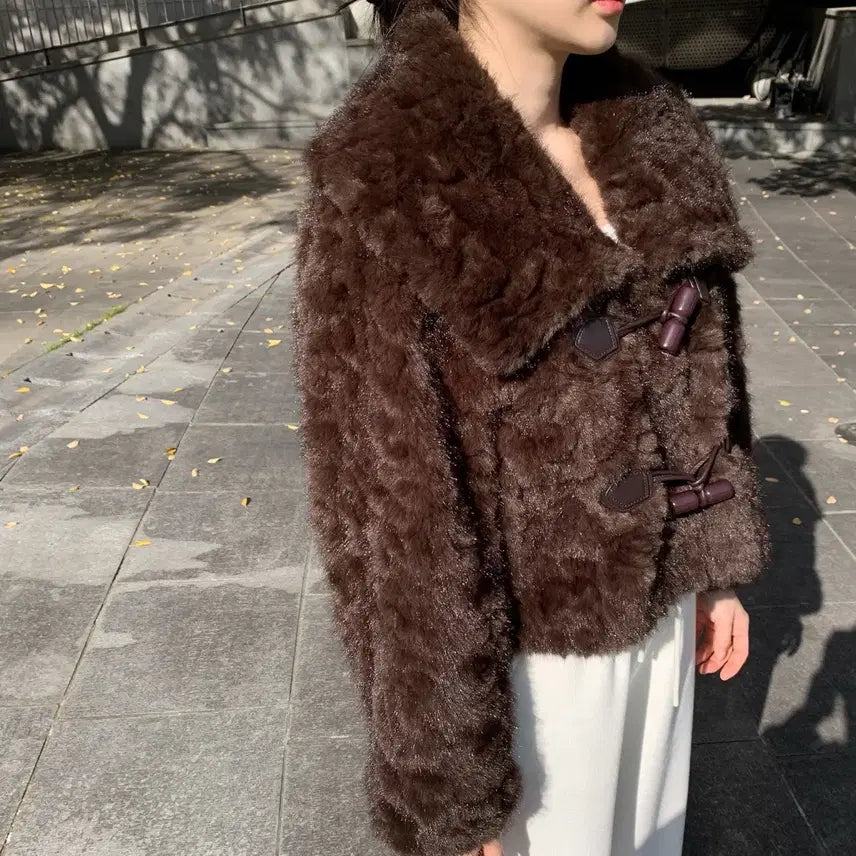 [BUNJANG] Brown Fur Short Duffle Coat / 브라운 퍼 떡볶이 숏 자켓