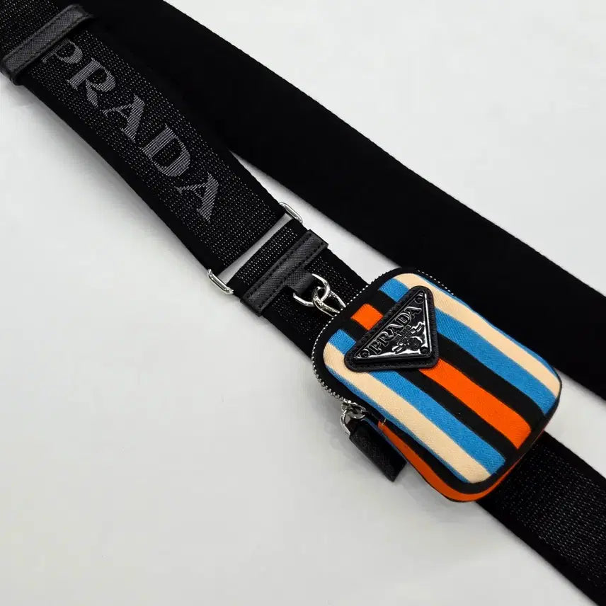 [BUNJANG] Prada Duo Messenger Crossbody Bag / { 새상품 } 프라다 블랙 삼각로고 스트라이프 듀오 메신저 크로스백