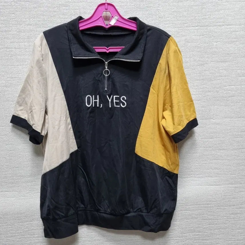 [BUNJANG] La247 Color Block Half-Zip T-shirt / 라247 반집업 반팔 티셔츠