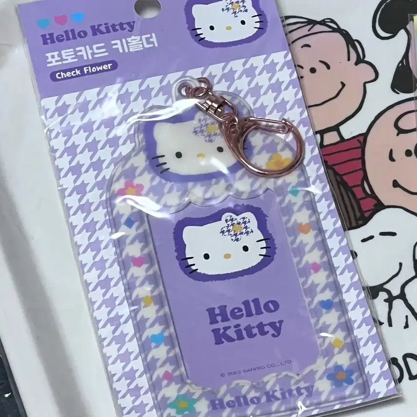 [BUNJANG] Sanrio Hello Kitty Check Flower Purple Photocard Holder / 산리오 헬로키티문방구 포토카드 키홀더 Check Flower Purple
