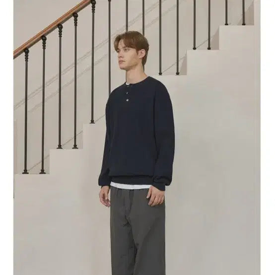 [BUNJANG] Wednesday Oasis Henley Neck Knit Navy M / 웬즈데이오아시스 헨리넥 니트 네이비 m