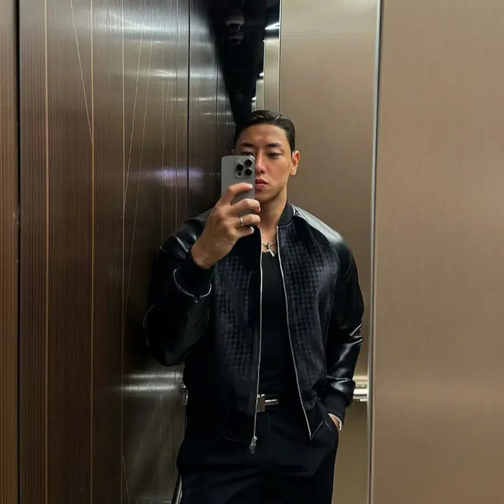 [SOLD OUT] 라피나토 에뚜알 레더 벨벳 블루종 자켓 블랙 52