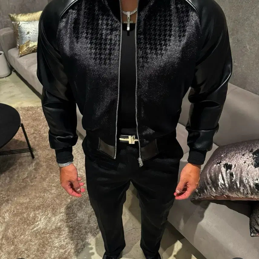 [SOLD OUT] 라피나토 에뚜알 레더 벨벳 블루종 자켓 블랙 52