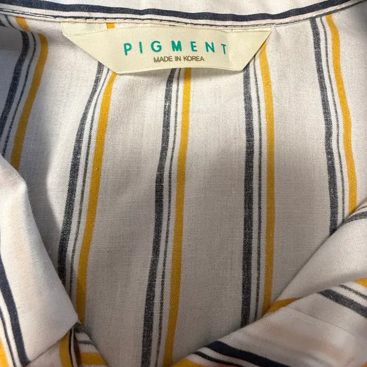 [BUNJANG] Pigment Yellow Stripe Shirt - Women's / 피그먼트 옐로우 스트라이프 셔츠 FREE