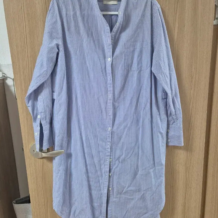 [BUNJANG] Hacer Blue Stripe Long Shirt Dress / Hacer 블루 스트라이프 롱 셔츠 원피스