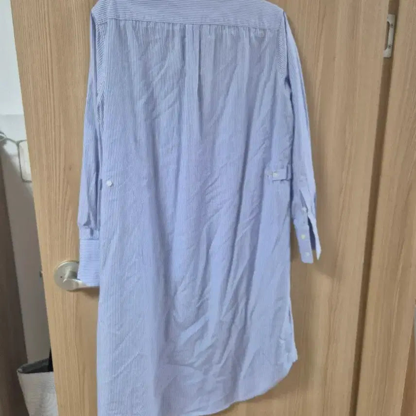 [BUNJANG] Hacer Blue Stripe Long Shirt Dress / Hacer 블루 스트라이프 롱 셔츠 원피스