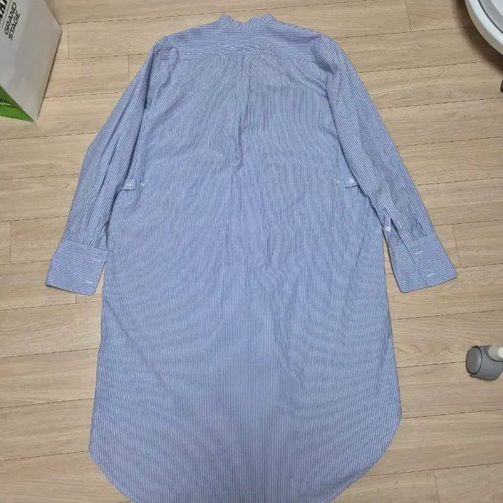 [BUNJANG] Hacer Blue Stripe Long Shirt Dress / Hacer 블루 스트라이프 롱 셔츠 원피스
