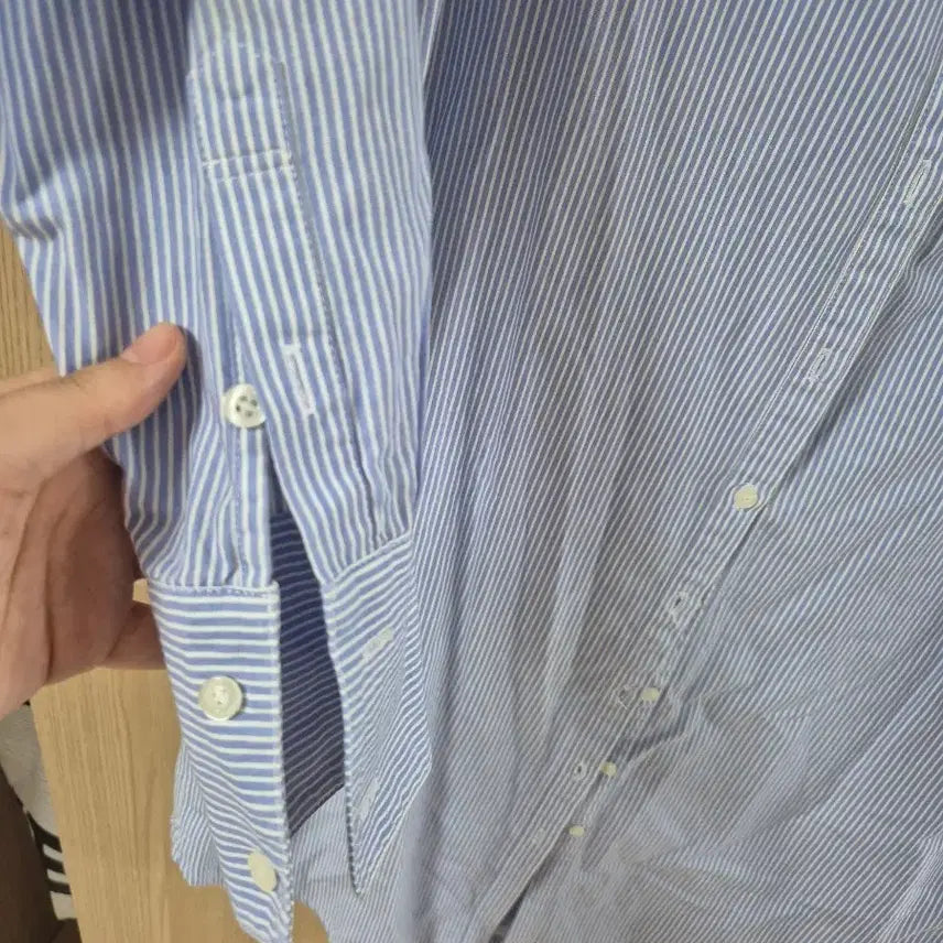 [BUNJANG] Hacer Blue Stripe Long Shirt Dress / Hacer 블루 스트라이프 롱 셔츠 원피스