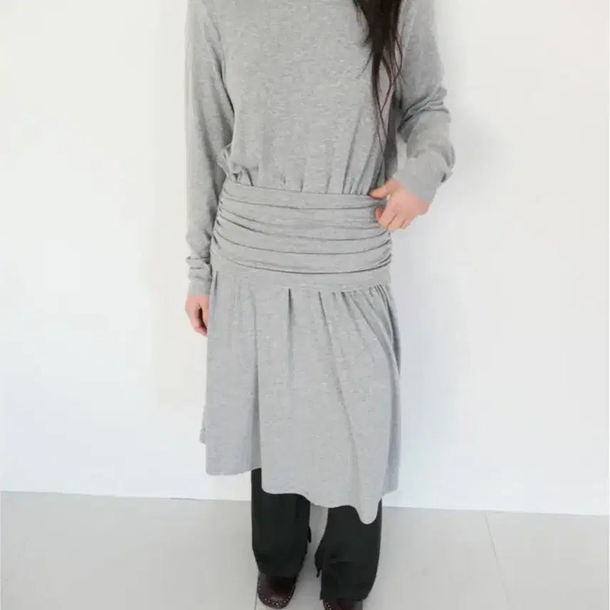 [BUNJANG] Gray Shirring Long Dress / 회색 셔링 롱 원피스(배송비포함)