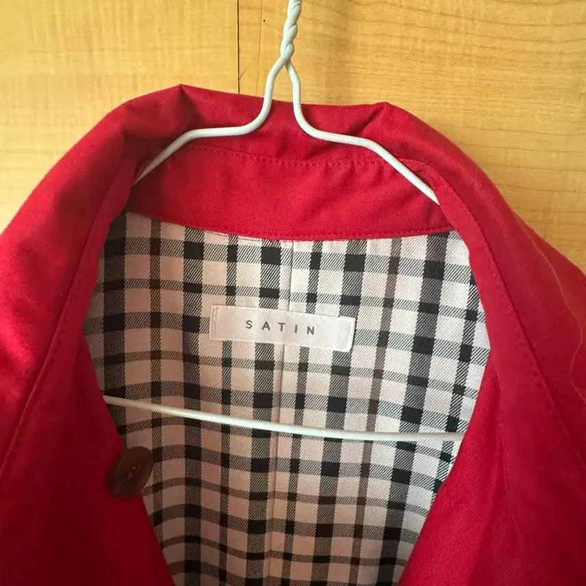 [BUNJANG] Red Check Lined Coat / 빨강색 체크 안감 코트