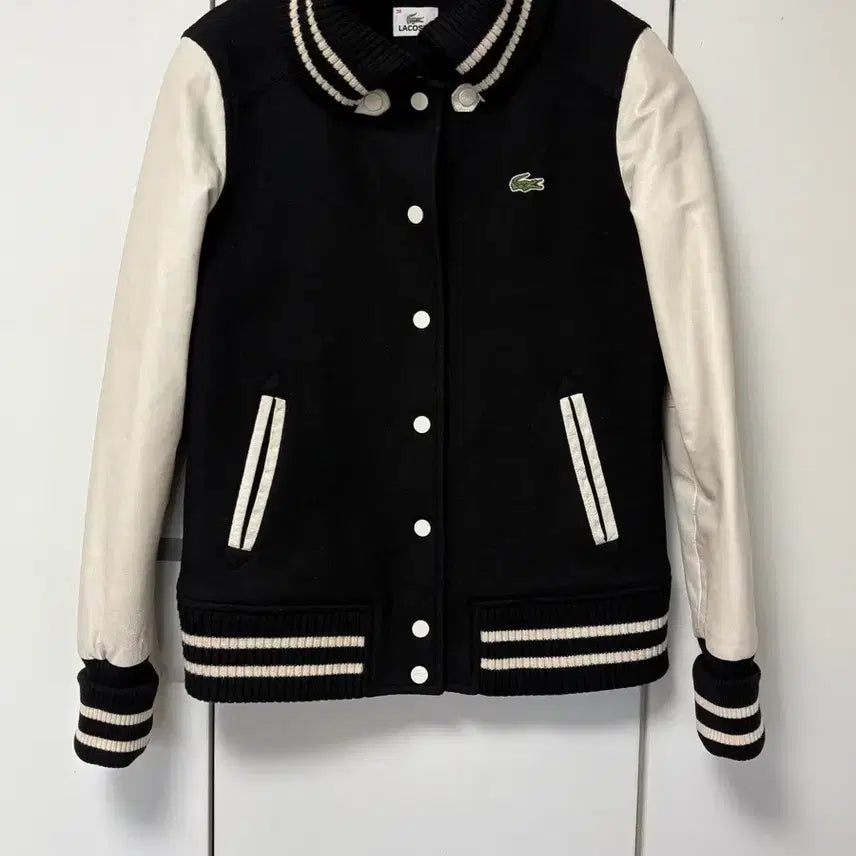 [BUNJANG] Lacoste Leather Varsity Jacket / 라코스테 양가죽배색 바시티자켓
