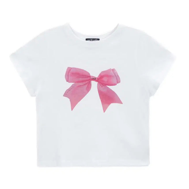 [SOLD OUT] 에즈이프캘리 화이트 리본 반팔 티셔츠