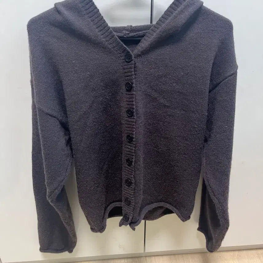 [BUNJANG] Hooded Knit Cardigan Dark Brown / 후드 니트 가디건 다크 브라운
