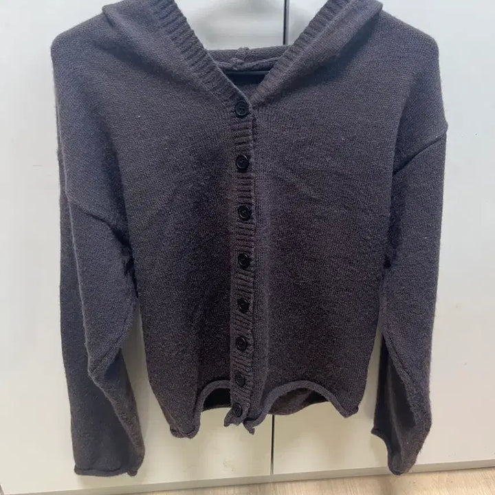 [BUNJANG] Hooded Knit Cardigan Dark Brown / 후드 니트 가디건 다크 브라운