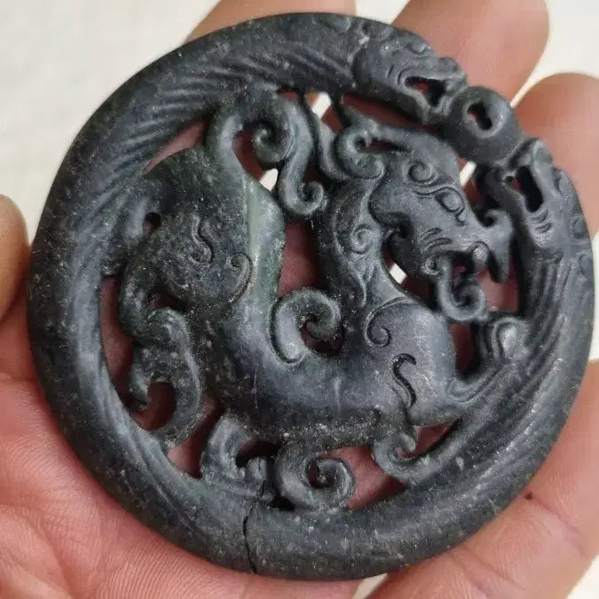 [BUNJANG] Black Dragon Jade Pendant with Unique Form / 흑룡옥패 특이한 기형입니다