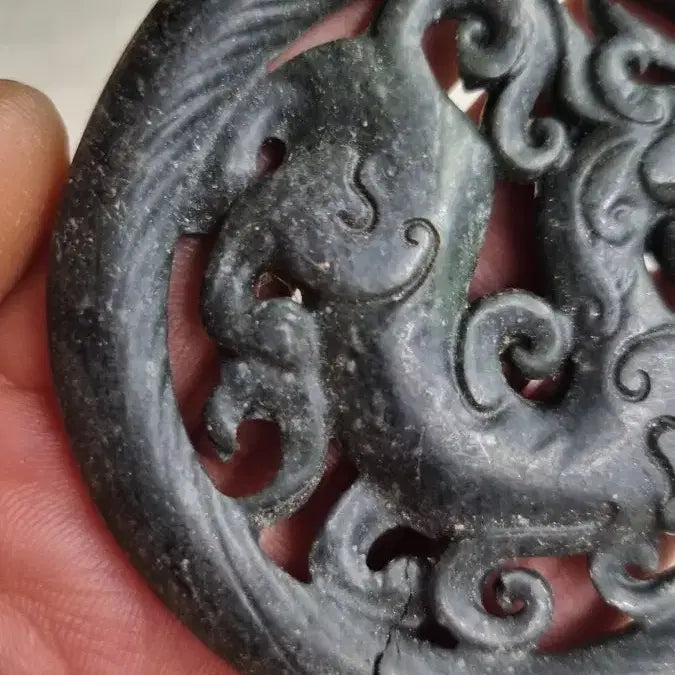 [BUNJANG] Black Dragon Jade Pendant with Unique Form / 흑룡옥패 특이한 기형입니다