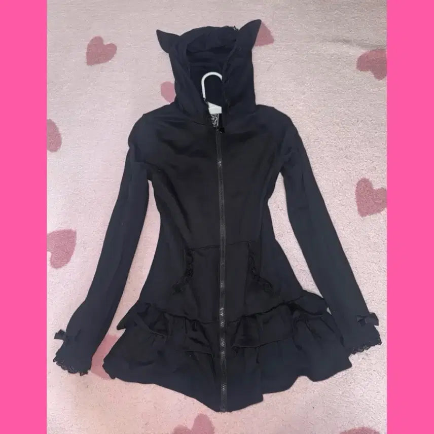 [SOLD OUT] 갸루 네코미미 고양이 후드집업 펑크 리즈리사 엑시즈팜 리본