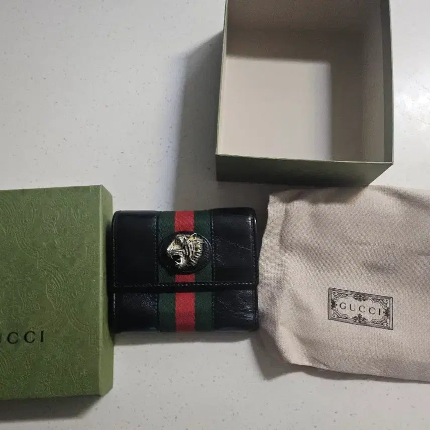 [BUNJANG] Gucci Black Leather Rajah Bifold Wallet / 구찌 블랙 레더 타이거 반지갑 라자 반지갑