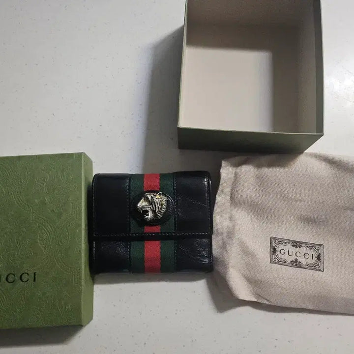 [BUNJANG] Gucci Black Leather Rajah Bifold Wallet / 구찌 블랙 레더 타이거 반지갑 라자 반지갑