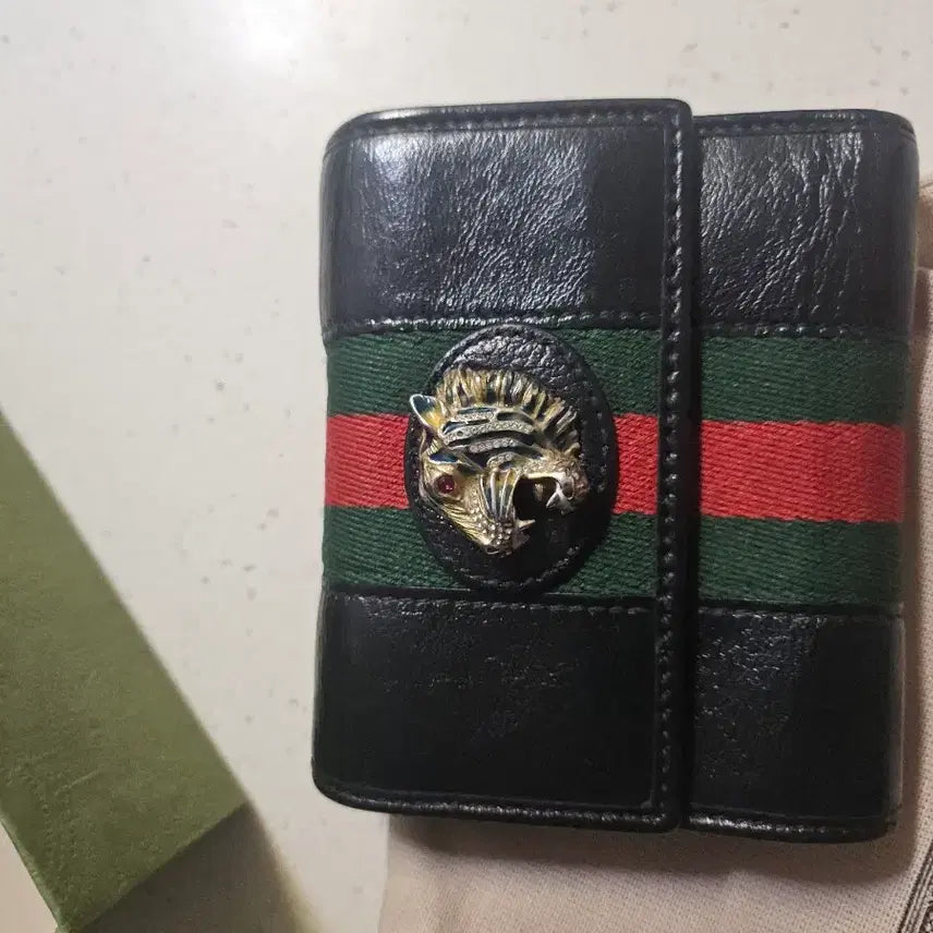 [BUNJANG] Gucci Black Leather Rajah Bifold Wallet / 구찌 블랙 레더 타이거 반지갑 라자 반지갑