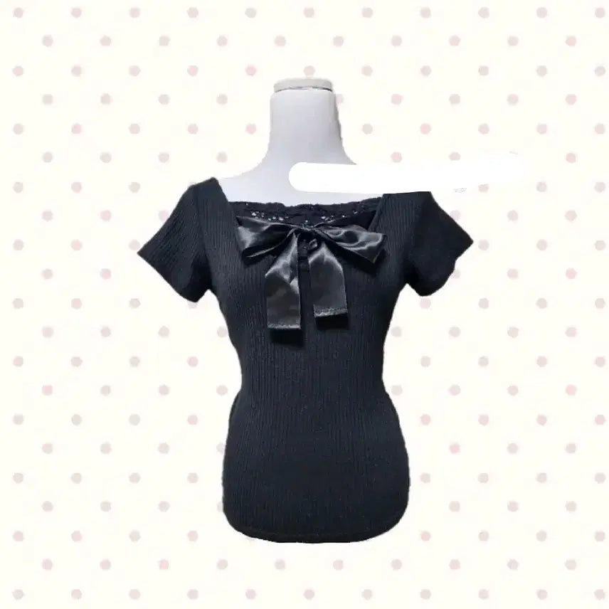 [BUNJANG] Axis Palm Black Ribbon Lace Top / 공겜여주 블랙 리본 레이스 반팔 로걀탑 미소녀 엑시즈팜 리즈리사