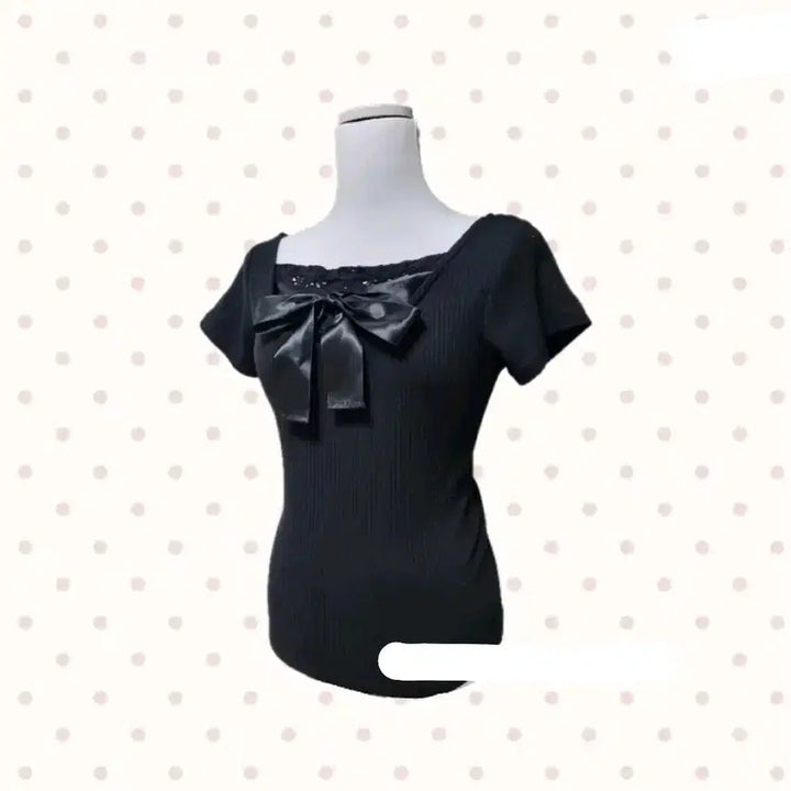 [BUNJANG] Axis Palm Black Ribbon Lace Top / 공겜여주 블랙 리본 레이스 반팔 로걀탑 미소녀 엑시즈팜 리즈리사