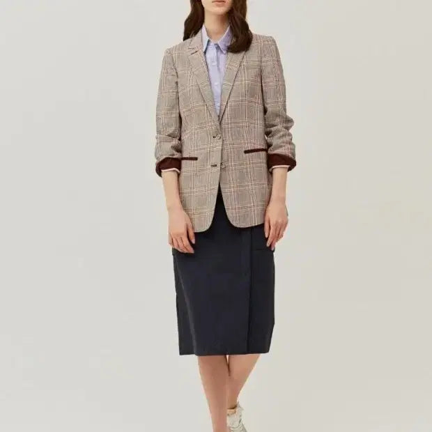[BUNJANG] Hazzys Ladies Check Linen Blazer Jacket / 헤지스 레이디스 체크 린넨 블레이저 자켓 95