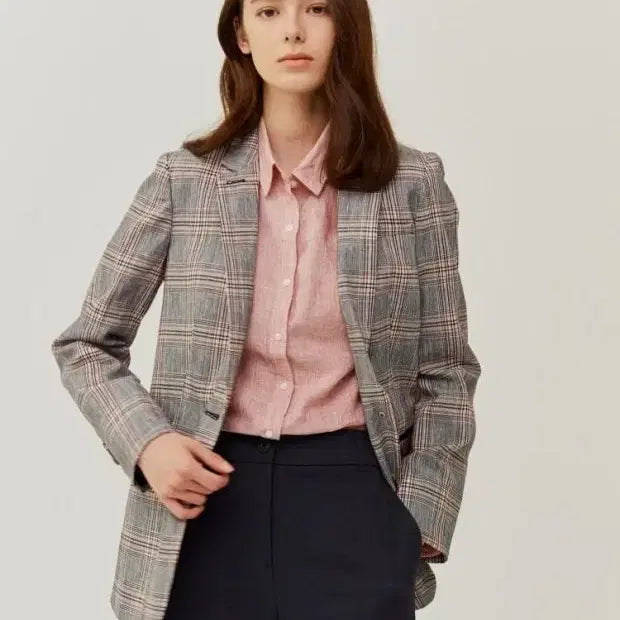 [BUNJANG] Hazzys Ladies Check Linen Blazer Jacket / 헤지스 레이디스 체크 린넨 블레이저 자켓 95