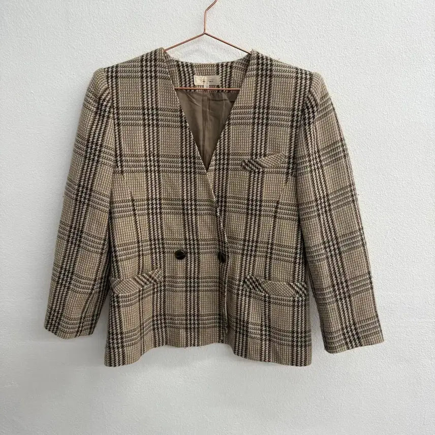[BUNJANG] Vintage Japanese Wool 100% Check Tweed Brown Blazer (11R) / 빈티지 JPN WOOL100% 체크 트위드 브라운 블레이저 (11R)