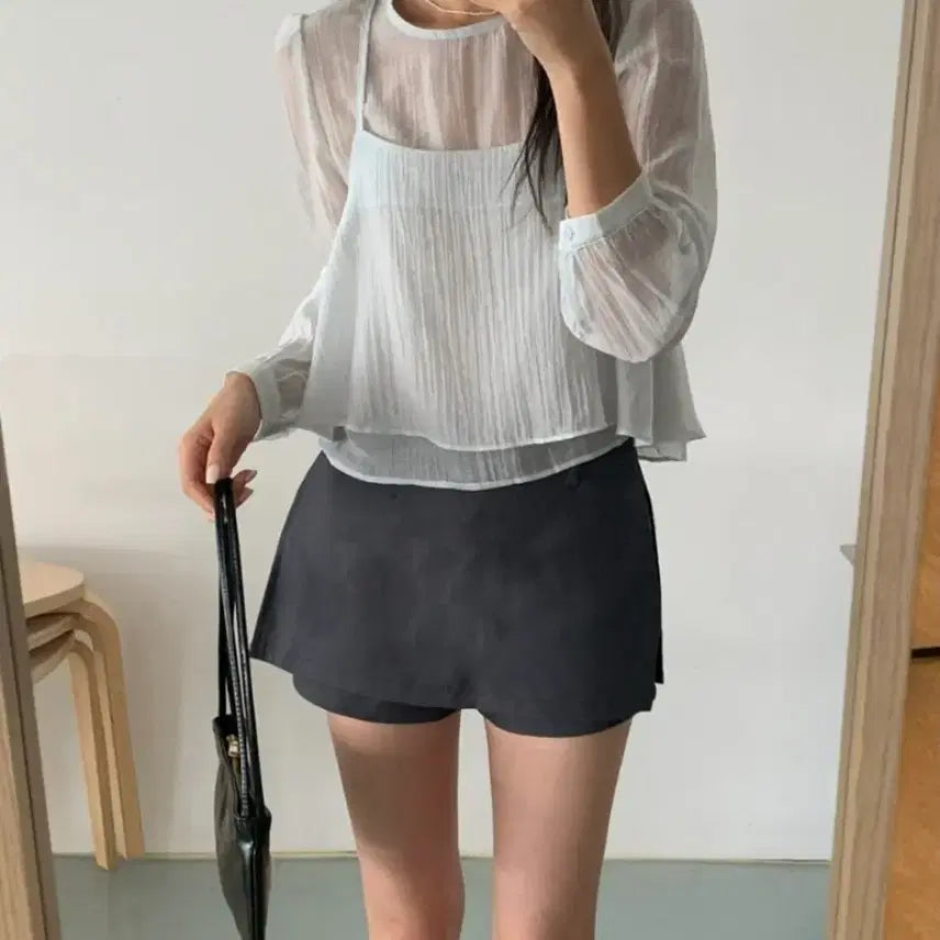 [BUNJANG] Realcoco Plot Blouse Sky Blue Short Sleeve / 리얼코코 메이드 플롯 블라우스 스카이블루 반팔 프리