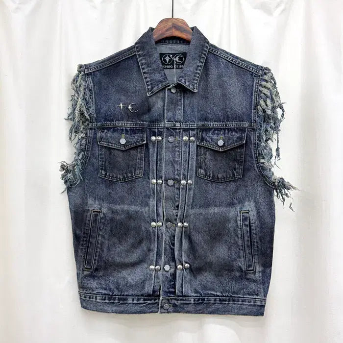 [BUNJANG] THUG CLUB Angels Denim Vest Blue / 떠그클럽 25FW 엔젤스 데님 베스트 블루 새상품