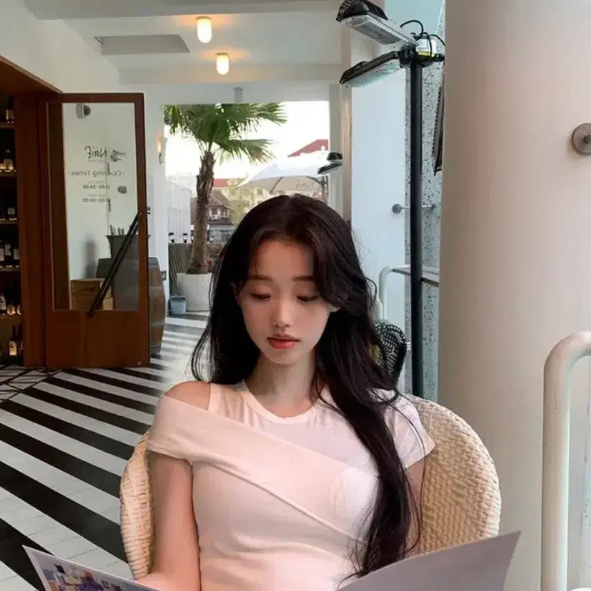 [BUNJANG] Young &amp; Rich Off-Shoulder T-Shirt (Detachable Set) / 영앤리치 오프숄더 티셔츠 반팔 세트(분리형)